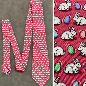 Vineyard Vines Easter Bunny Tie 100% Silk Boys Pink Rabbit Eggs Shep & Ian USA